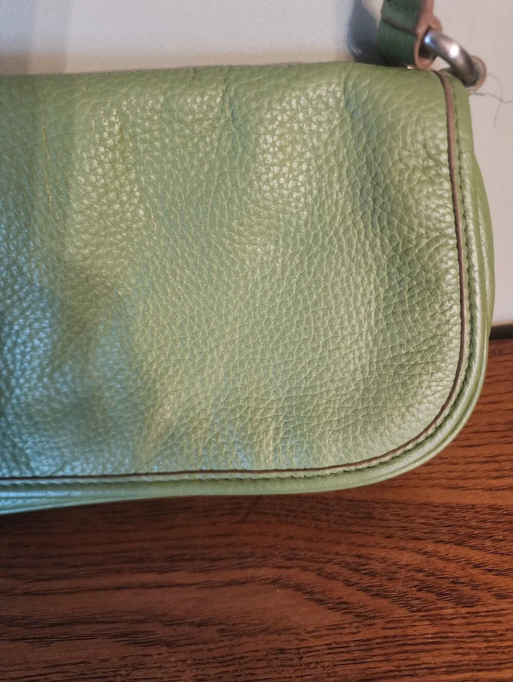 Wilsons Green Leather Bag & Longaberger Pouch W/free Wallet